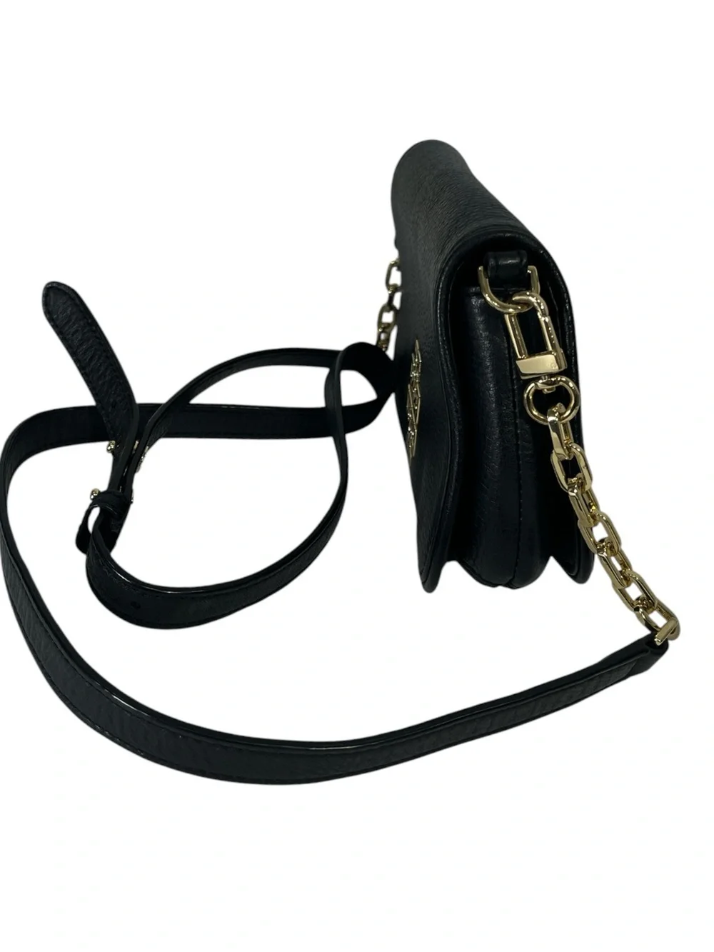 Tory Burch Britten Mini Pebbled Leather Crossbody Bag in Black / Gold